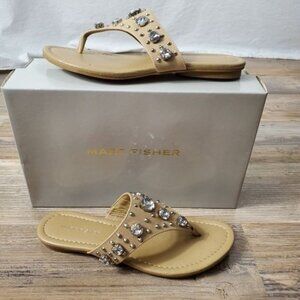 Marc Fisher tan leather gissel2 embellished flip flop sandal size 7.5